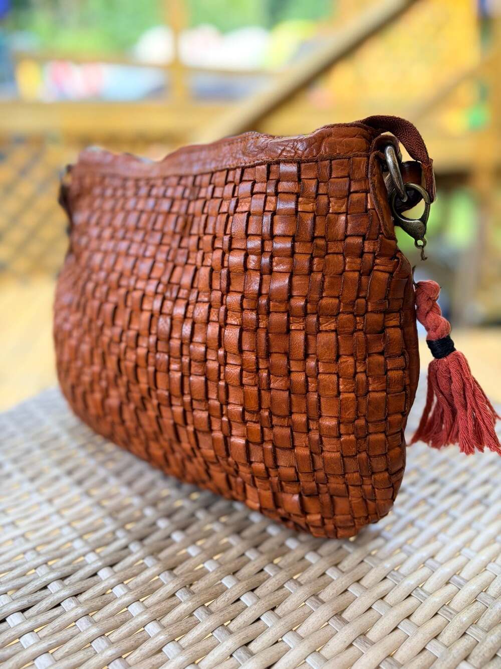 Vilenca Holland Genuine Leather Woven Crossbody Hobo Bag